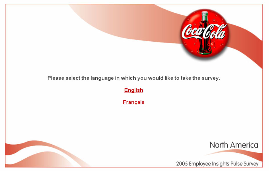 This site was created for Coca-Cola's 2005 Employee Insights Pulse Survey. The design of the site was created by Brandon Andersen, based on initial criteria from Coca-Cola.
